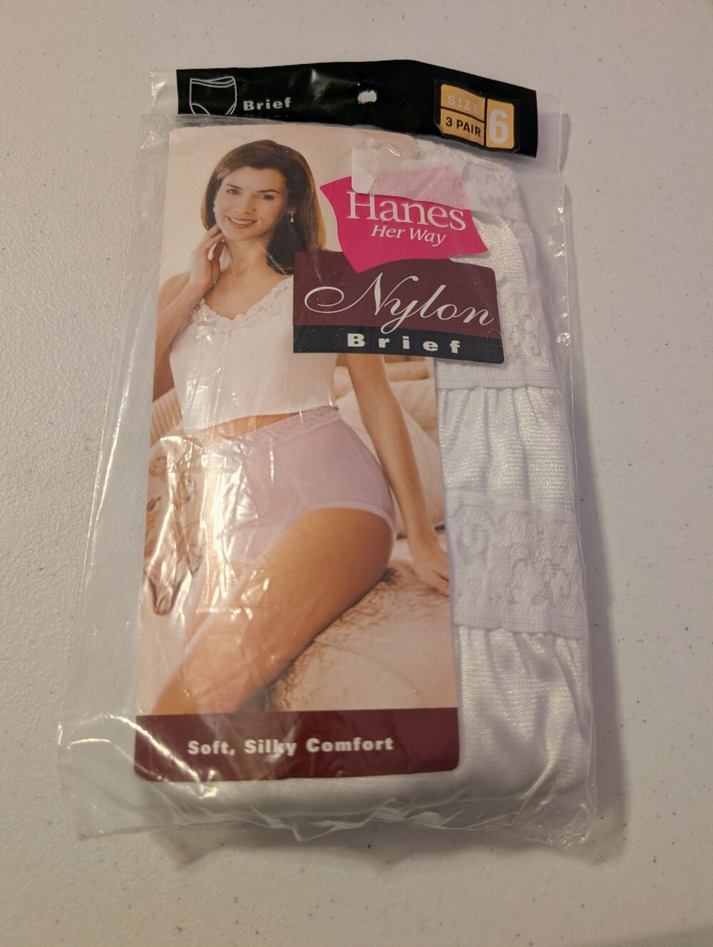 Vintage Hanes Her Way Nylon Briefs Size 6 Lace Top White NOS Value Pack 3 Pair